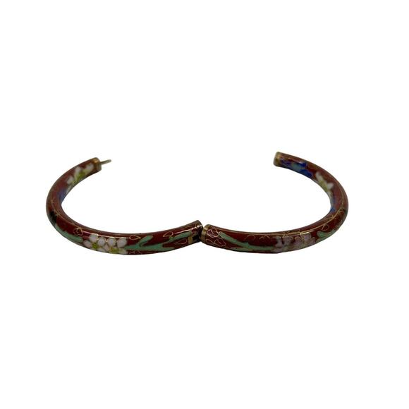 Hinged Bangle Bracelet Cloisonne Multicolor Flowers Brown Enamel Chinese Export - Picture 3 of 3